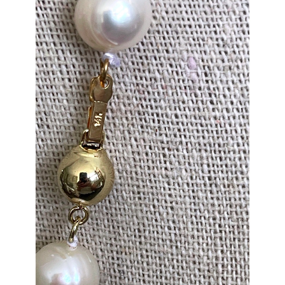 14K Gold Clasp Cultured Freshwater Pearl Knotted Baroque Necklace 18" 9.8mm - Picture 5 of 7